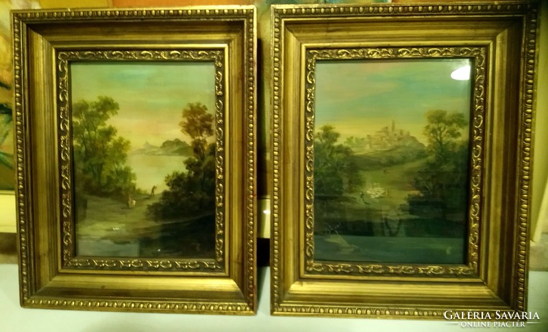 2 db XIX századi festmény párban.22x19 cm + keret
