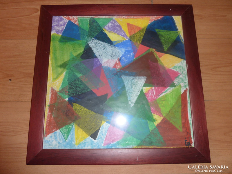 Geometrikus absztrakt - színes kavalkád, jelzett pasztell