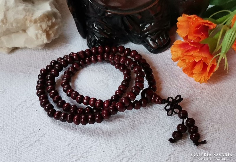 Quality sandalwood prayer beads, mala, black cherry color, 108 beads, 6mm