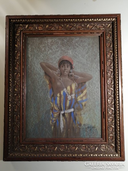 "Rabszolganő" pasztellkép Ny-európai művésztől