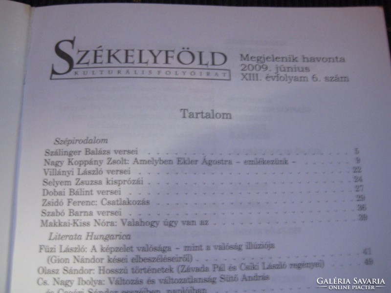 Székelyföld  kulturális folyóirat   2009 .