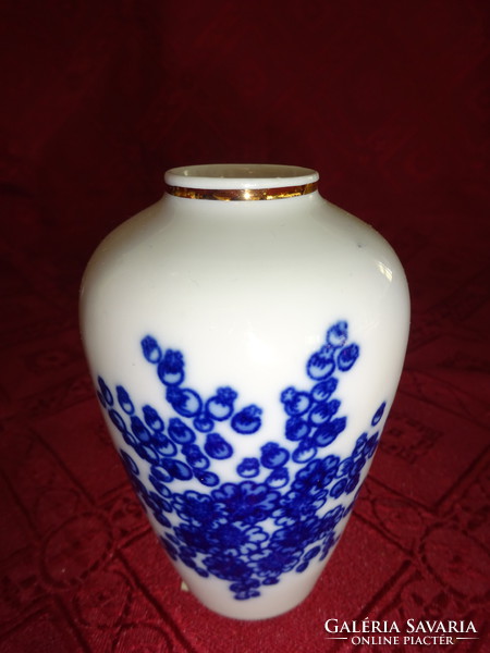 Hollóházi porcelán váza, kobalt kék mintával, magassága 9,5 cm. Vanneki!