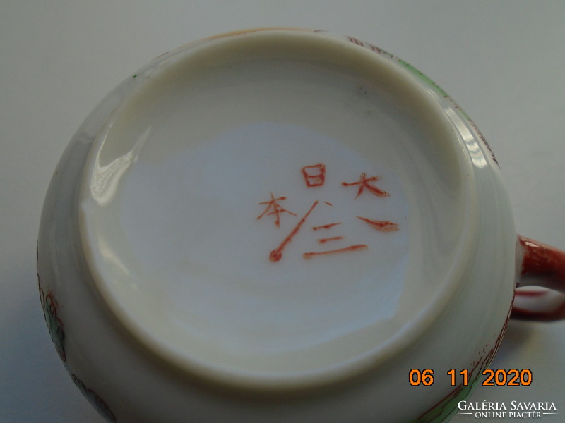 Kutani tojáshéj jelzett japán porcelán kávés csésze alátéttel