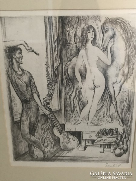 Graphics by vladimir Szabó: In the studio, signed in pencil