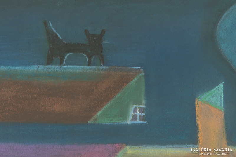 Oleg Grunzovsky (1950-): Háztetők fekete macskával.