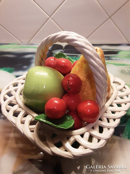 Italian, finely crafted - large ceramic lacy fruit basket, flower basket