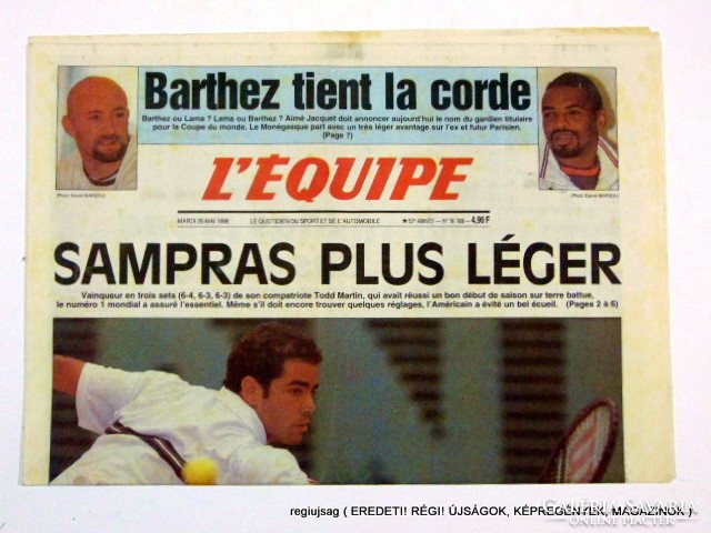 1998 május 26  /  L'ÉQUIPE  /  regiujsag (EREDETI Külföldi újságok) Ssz.:  12392