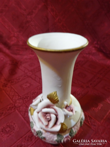 Német porcelán váza, rózsa mintával, magassága 14 cm. Vanneki!