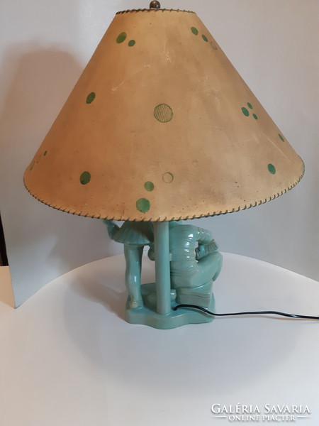 NAGY MÉRETŰ!!! Art-deco Komlós páros figurális kerámia asztali lámpa eredeti ernyővel 63 cm