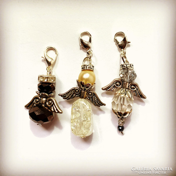 3 db drágakő + kristály Angyal charm fityegő vagy kulcstartó őrangyalnak, ajándéknak őrangyal