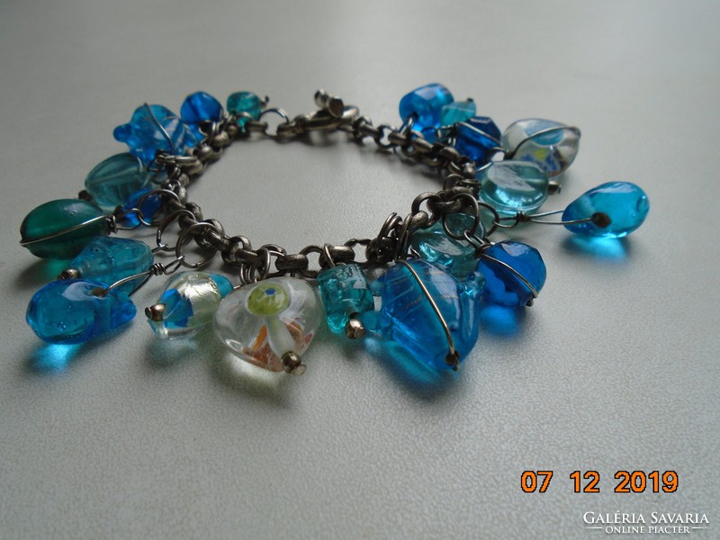 Handmade Murano glass bracelet with beads of various shapes and figures, with an interesting, secure clasp