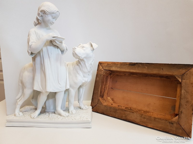 For collectors!! Powerful!!! Karl heinrich möller(1802-1882) biscuit porcelain girl feeding a dog 1850