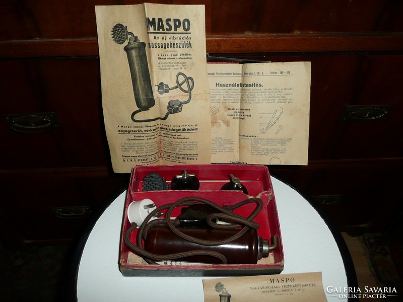 MASPO féle vibrációs masszázs készülék  minden papírjával 1940-ből gyári dobozában MŰKÖDIK!!!!