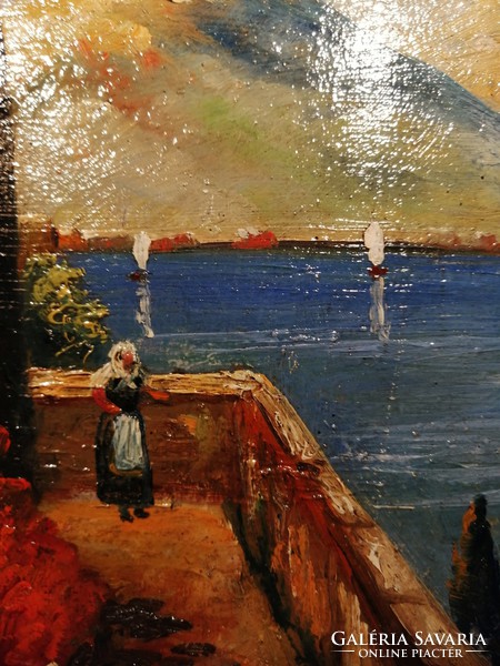Garda-tó a teraszról, magyar festő