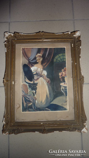 Tükröm, tükröm - régi akvarell, Batthyány Gyula modorában