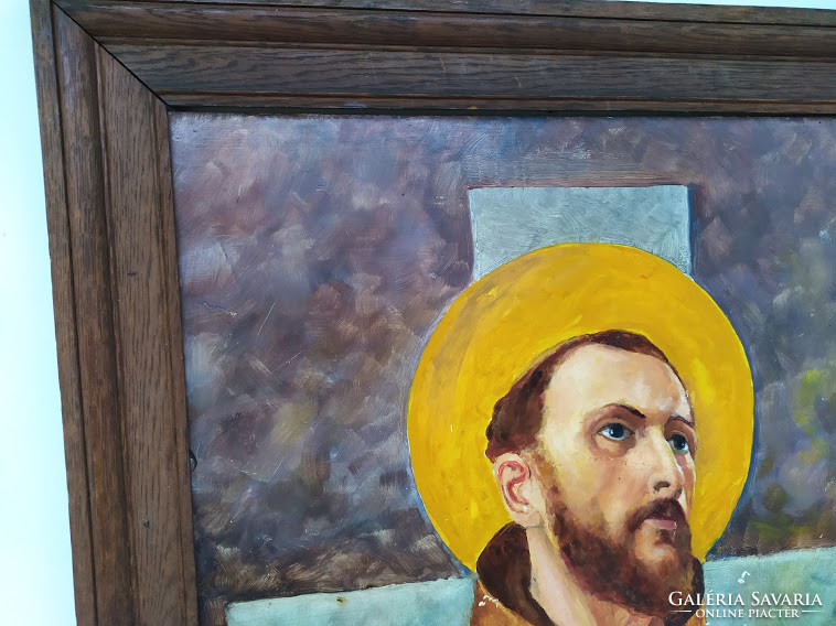 1968 olaj farost szignált ferences szerzetest ábrázoló festmény keretében keresztény Nr 60.