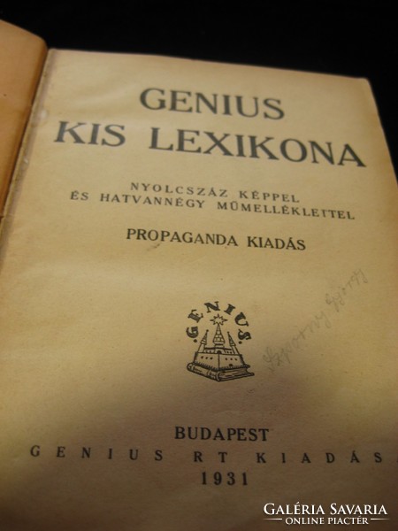 GENIUS  , tudományos  , kis lexikon  1931  , lapjai meg vannak , borítója hiányzik