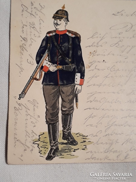 Dombornyomott 1902-es D.R. katona képeslap