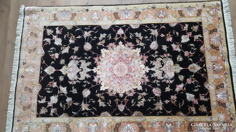 Nain Persian hand-knotted silk rug with precious handwork label in Irish