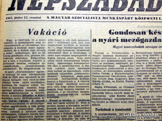 1965 június 12  /  NÉPSZABADSÁG  /  Régi ÚJSÁGOK KÉPREGÉNYEK MAGAZINOK Ssz.:  14865