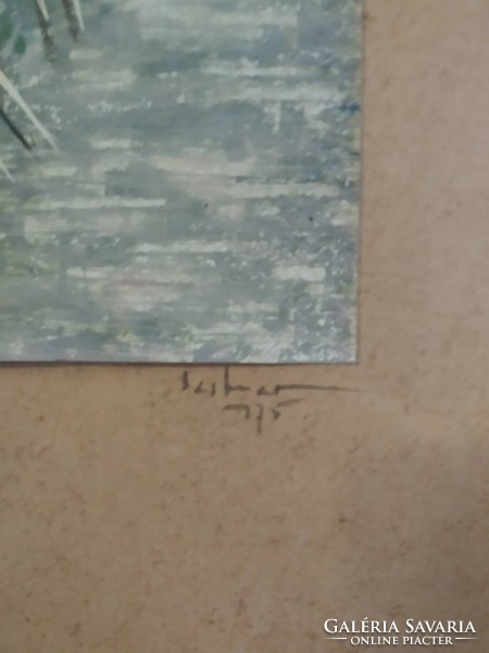 Modern, abstract, signed artwork by Gábor Leitner (1921-1991), a painter from Nagyvárad, size 48 cm x 17 cm