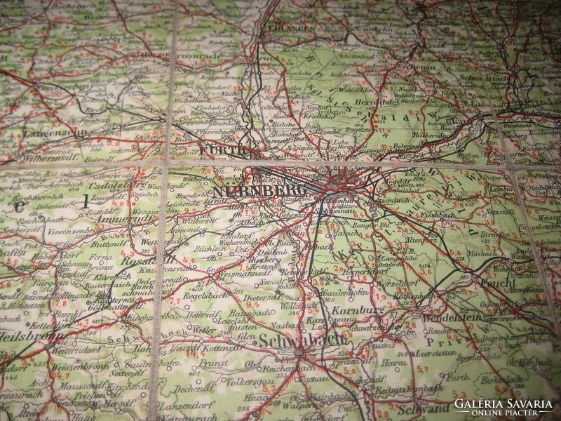 Régi  kerékpár és autós térkép térkép , Nürnberg    környéke  39  x 31 cm  jó állapot