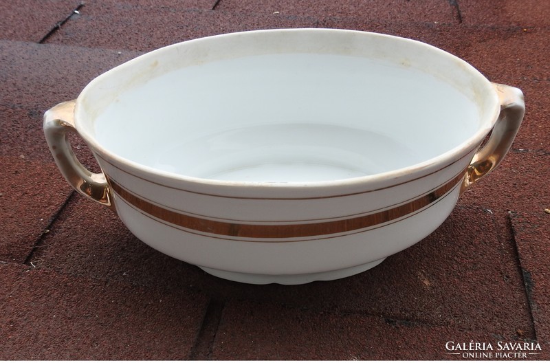 Antique gold striped oval bowl - soup bowl