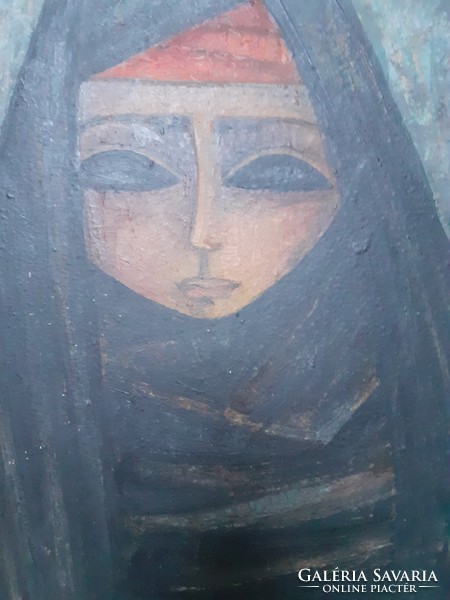 Portrait of a veiled woman - oil painting in a beautiful frame 39x53 cm (portrait of a girl, lady, Islam)
