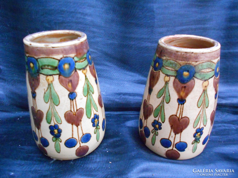 Id. Badár Balázs(1855-1939), népi szecessziós váza pár. Hibátlan,gyűjtői darab.1900 körül