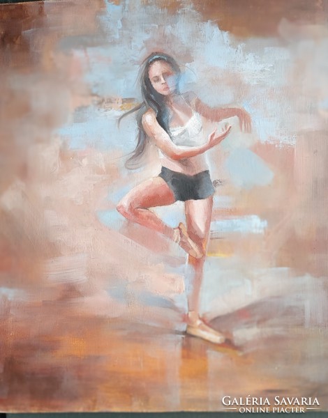Oil painting on wood. Female figure, ballerina. Modern impressionist style