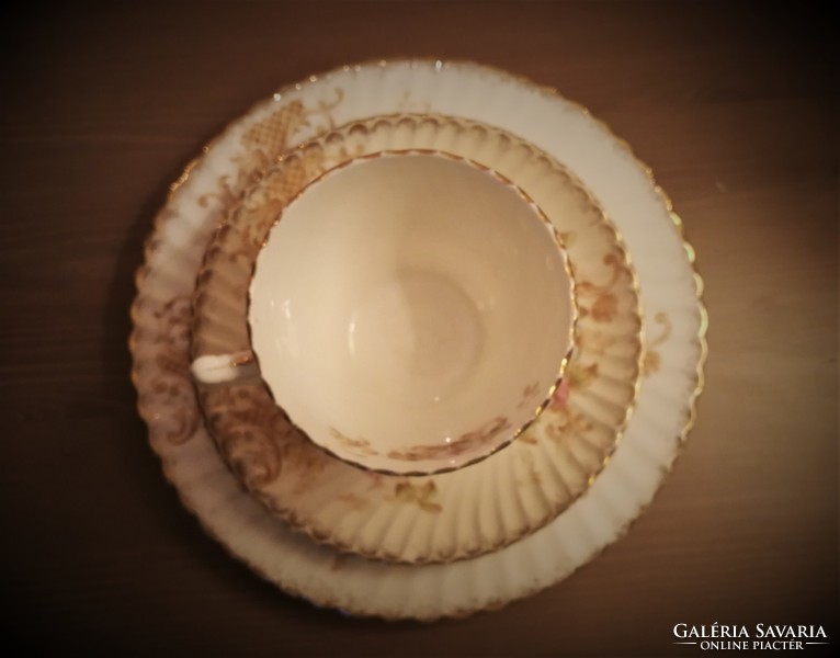Régi, antik porcelán virágos kávéscsésze szett, kávéskészlet