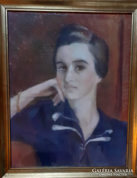 OELMACHER ANNA: Női portré, 1940 (pasztell papíron) XX. századi jeles festőművésznő