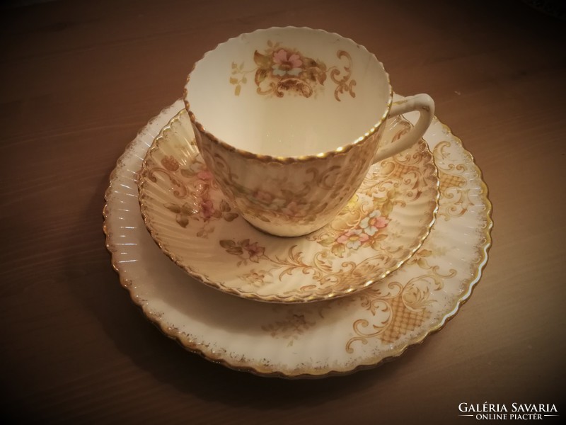 Régi, antik porcelán virágos kávéscsésze szett, kávéskészlet