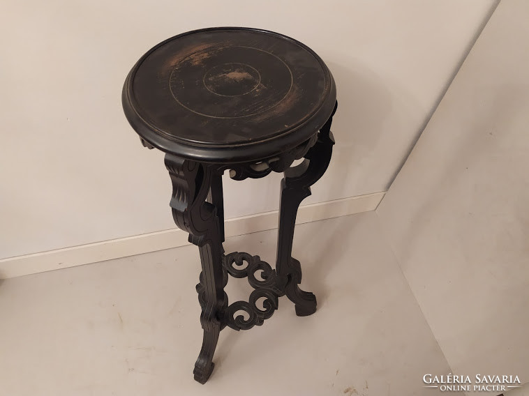 Antique black wooden pedestal flowerpot stand with flower stand