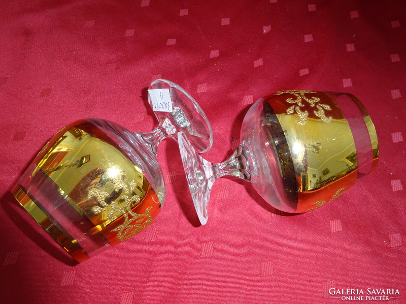 Glass cognac glass, with gold decoration, height 11 cm. 2 pcs for sale together. He has!