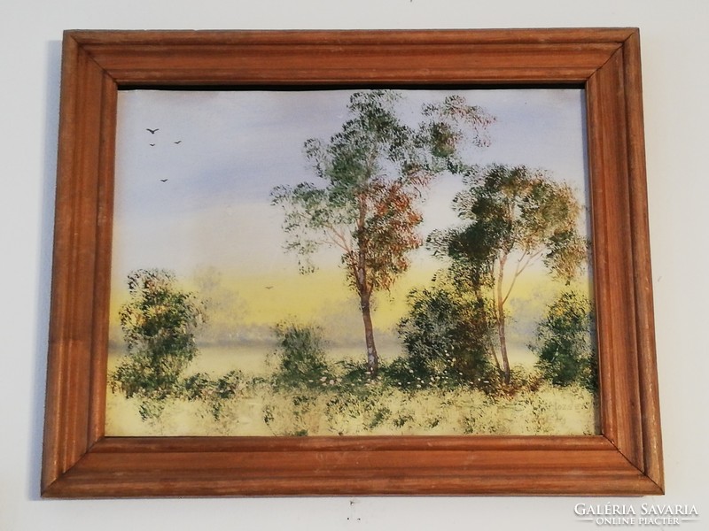 Pozsgay: folyópart fákkal akvarell