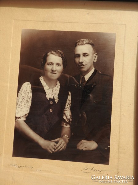 Régi 1943 -as s fa keret házaspár fényképével - képkeret fotóval