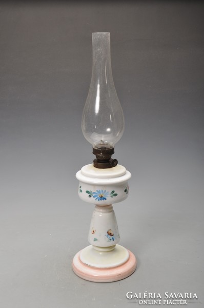 Antique milk glass, broken huta glass, painted kerosene lamp, works.