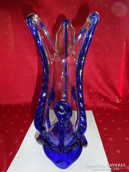Bohemia antique glass vase, cobalt blue / white, unique design. He has! Jókai.