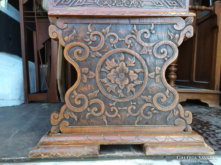 Antique Brown Richly Carved 3 Drawer Folding Chinese Desk Wardrobe Asia 3813