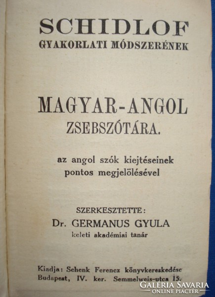 Antik angol - magyar zsebszótár (Budapest, 1913!)