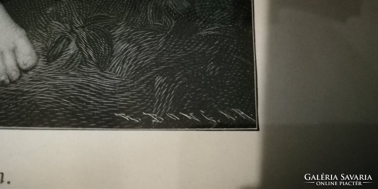 Thomas Couture :A fürdőző lány festmény  litográfiája ,nyomata