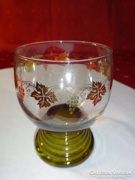 Green stem, wine glass with golden grape pattern, height 9 cm. 4 pcs for sale together. He has!