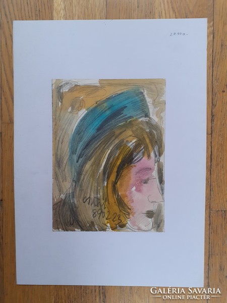 CS. NÉMETH MIKLÓS: Kalapos nő, 1989 (akvarell portré, jelz., 25x35) Márffy, Tóth Menyhért tanítványa