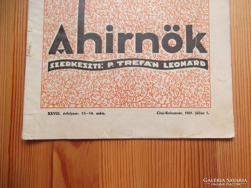 A Hirnök - szerk.: P.Trefán Leonárd - XXVIII. évf. 13-14. szám Cluj-Kolozsvár, 1931. július 1.