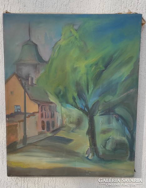 Külföldi festő, festmény, utcakép utca jelenet.