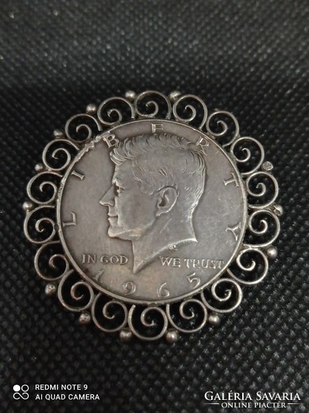 Silver half dollar pin