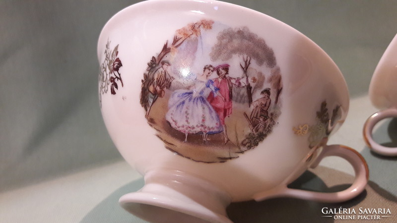 2db barokk jelenetes porcelán kávés csésze
