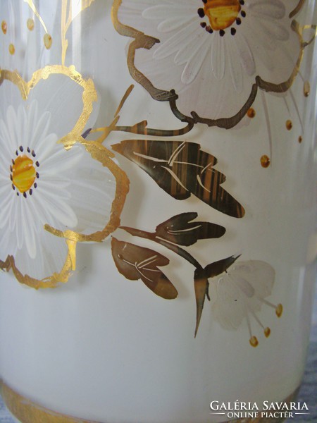 Cseh , Bohémia , Tejüveg , opálos vastag váza , arany virág motívummal