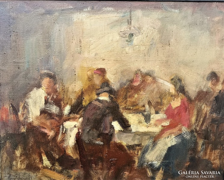 János P. Bak (1913 - 1981) in a pub c. Oil painting with original guarantee !!